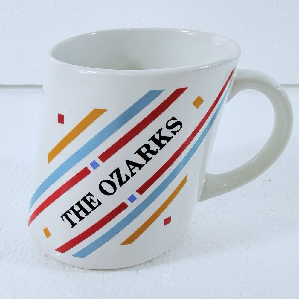 VTG 1980s Papel The Ozarks Coffee Mug Retro Rainbow Stripe Souvenir Cup USA Made